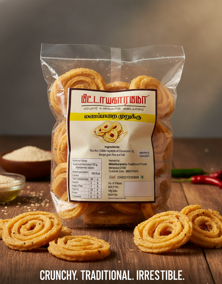 A fresh, golden-brown batch of Manapparai Murukku in a bowl